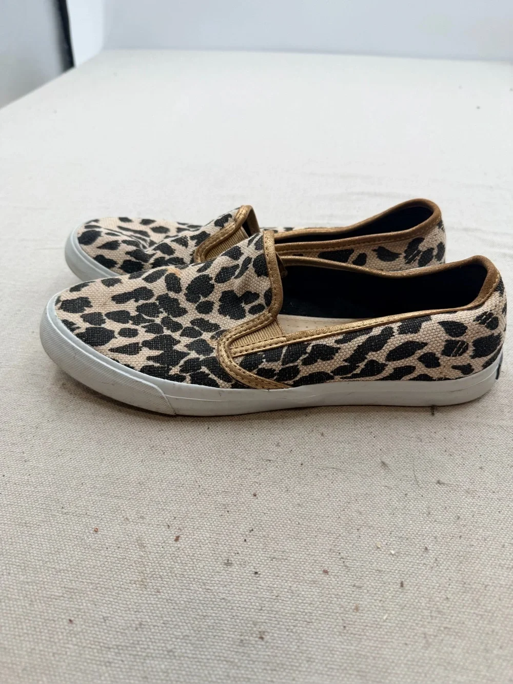 Sperry Leopard Print Slip-On Flats with Metallic Trim - Women's Brown